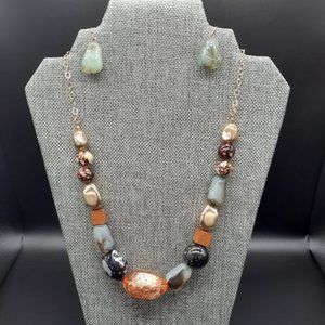 Colorful Gemstone Chunky Statement Necklace & Earrings Set NWOT